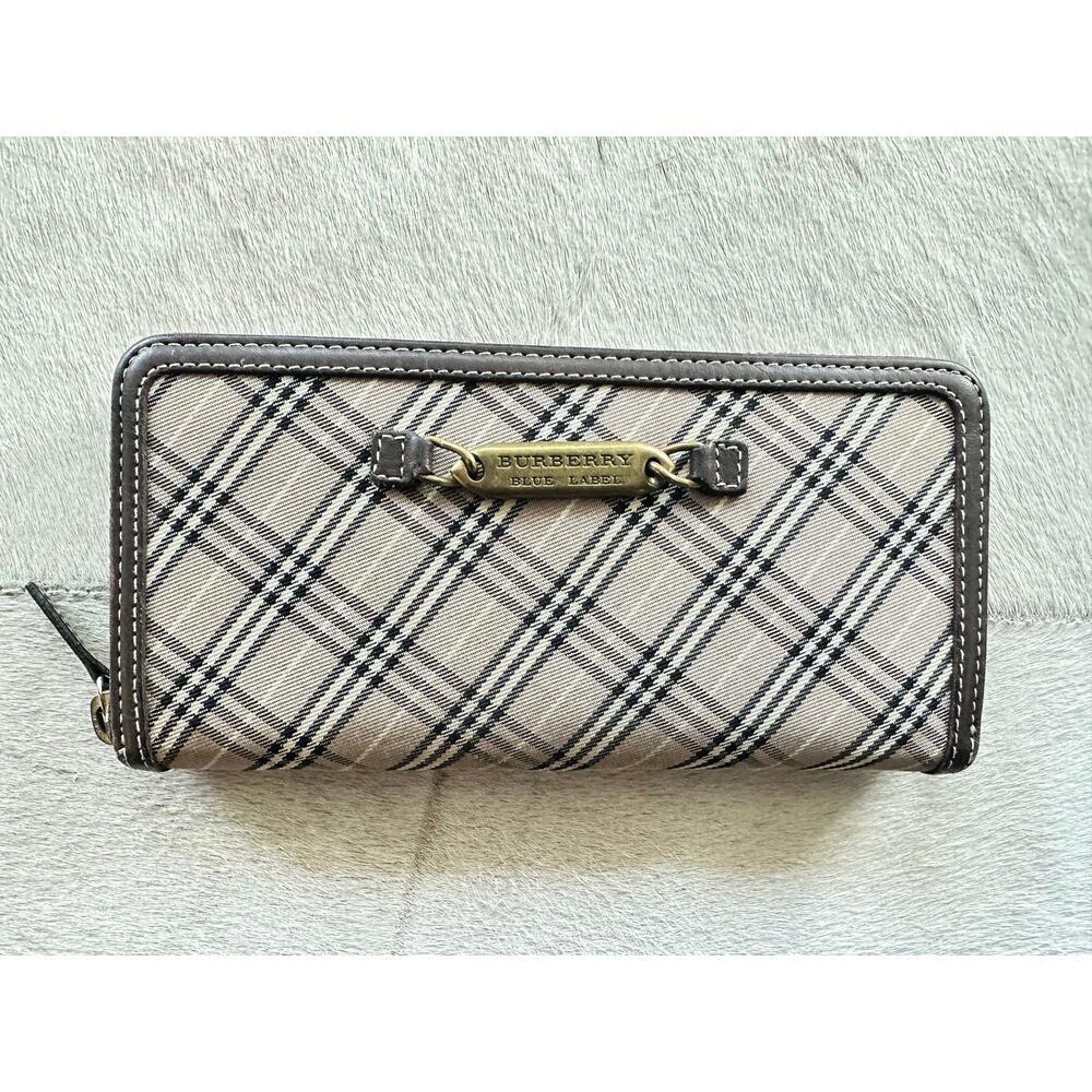 Burberry Blue Label Plaid Zip Around Long Wallet - Picture 1 of 13